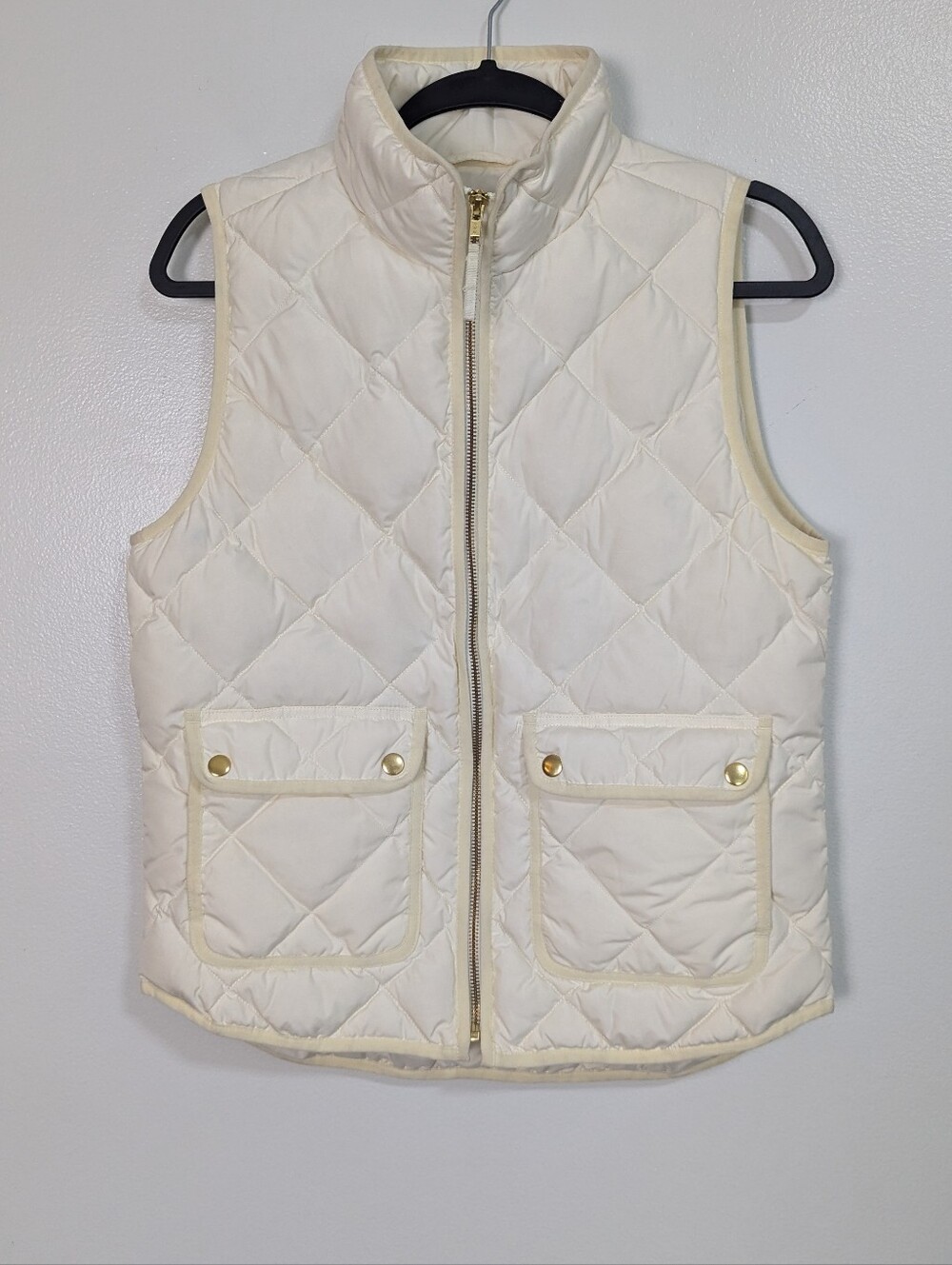 J. Crew Small Ivory Cream Excursion Quilted Down Puffer Vest Gold Snaps